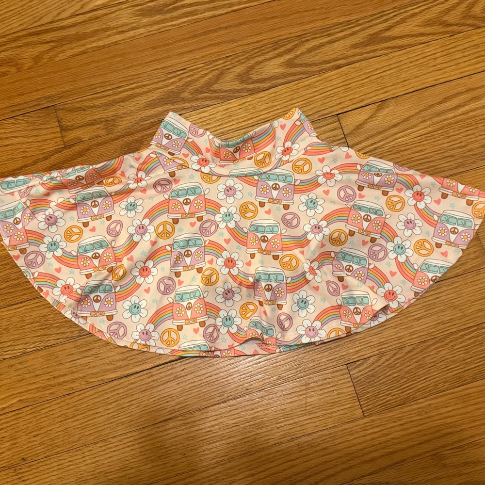 Colorful Floral and Peace Sign Skater Skirt
